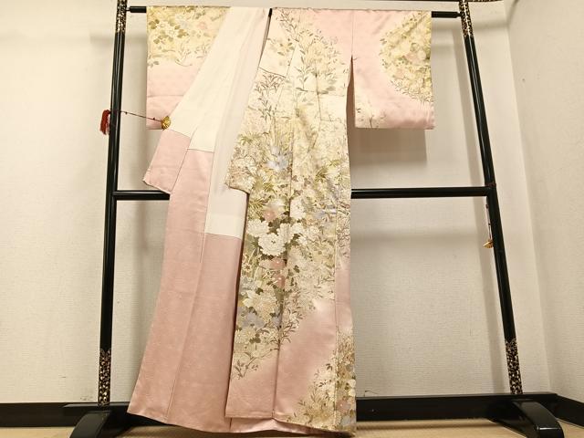 平和屋着物●訪問着　草花文　暈し染め　金彩　正絹　逸品　AABG7527ph