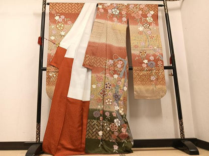 平和屋着物●豪華振袖　枝垂れ花文　暈し染め　金彩　正絹　逸品　AABG7529ph