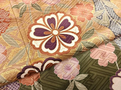 平和屋着物●豪華振袖　枝垂れ花文　暈し染め　金彩　正絹　逸品　AABG7529ph