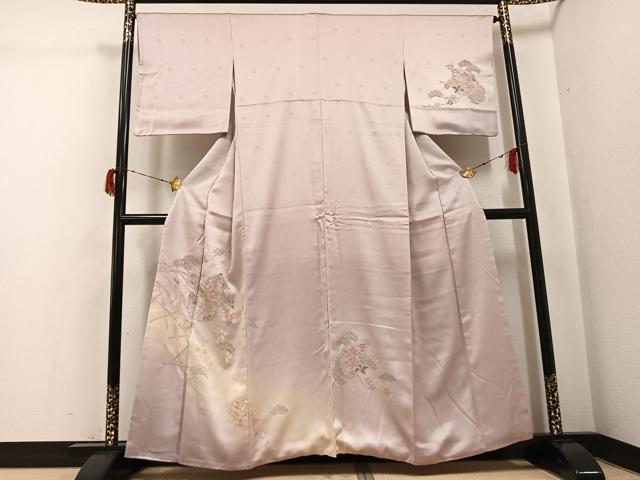 平和屋着物●訪問着　中国三大刺繍　スワトウ刺繍　汕頭刺繍　雪輪花文　暈し染め　正絹　逸品　AABG7531ph