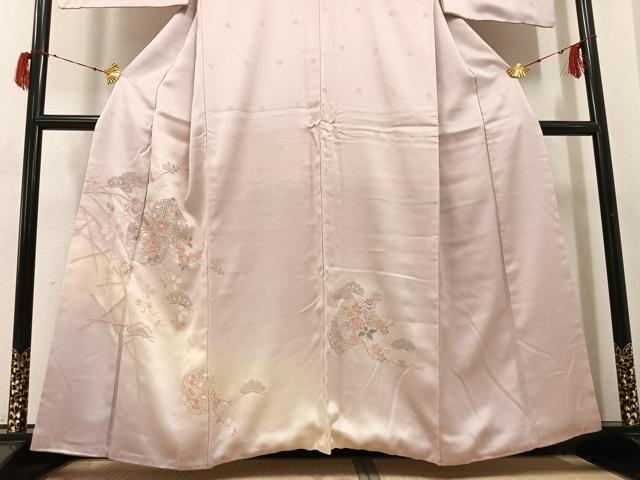 平和屋着物●訪問着　中国三大刺繍　スワトウ刺繍　汕頭刺繍　雪輪花文　暈し染め　正絹　逸品　AABG7531ph