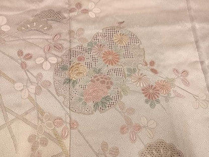 平和屋着物●訪問着　中国三大刺繍　スワトウ刺繍　汕頭刺繍　雪輪花文　暈し染め　正絹　逸品　AABG7531ph