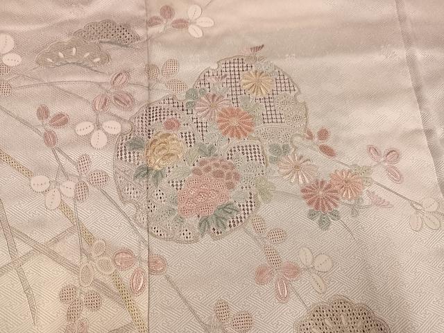 平和屋着物●訪問着　中国三大刺繍　スワトウ刺繍　汕頭刺繍　雪輪花文　暈し染め　正絹　逸品　AABG7531ph