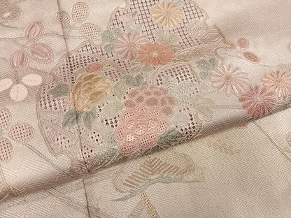 平和屋着物●訪問着　中国三大刺繍　スワトウ刺繍　汕頭刺繍　雪輪花文　暈し染め　正絹　逸品　AABG7531ph