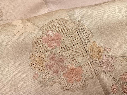 平和屋着物●訪問着　中国三大刺繍　スワトウ刺繍　汕頭刺繍　雪輪花文　暈し染め　正絹　逸品　AABG7531ph