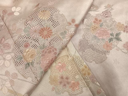 平和屋着物●訪問着　中国三大刺繍　スワトウ刺繍　汕頭刺繍　雪輪花文　暈し染め　正絹　逸品　AABG7531ph