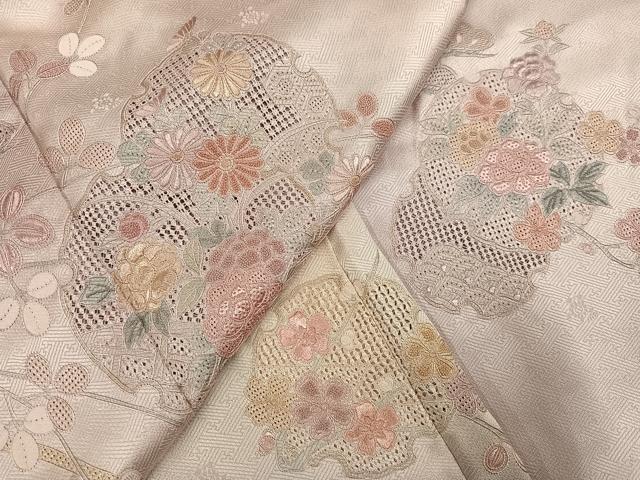 平和屋着物●訪問着　中国三大刺繍　スワトウ刺繍　汕頭刺繍　雪輪花文　暈し染め　正絹　逸品　AABG7531ph