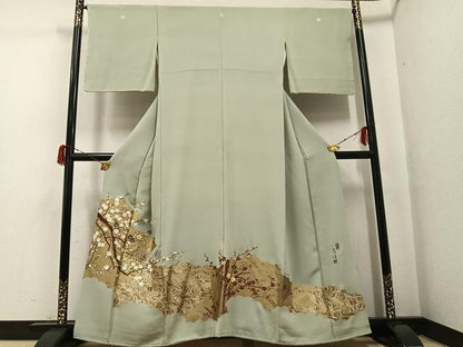 平和屋着物●螺鈿作家　甲斐泰造　色留袖　紅白梅　金彩　正絹　逸品　AABG7532ph