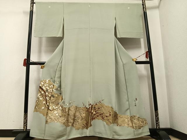 平和屋着物●螺鈿作家　甲斐泰造　色留袖　紅白梅　金彩　正絹　逸品　AABG7532ph