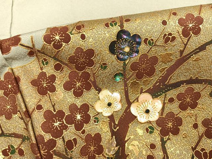 平和屋着物●螺鈿作家　甲斐泰造　色留袖　紅白梅　金彩　正絹　逸品　AABG7532ph
