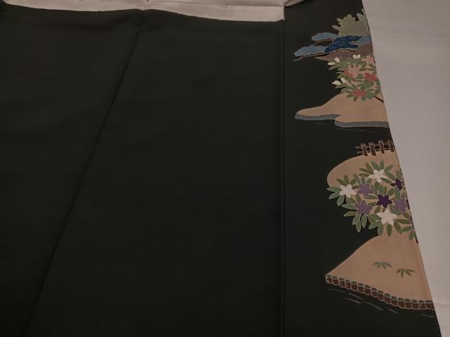 平和屋着物●豪華黒留袖　友禅　作家物　松竹梅風景飛鳥文　ロング丈　正絹　逸品　AABG7533ph
