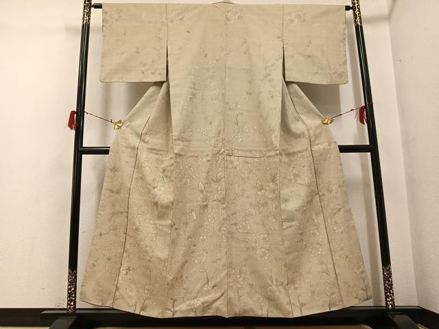 平和屋着物●上質な小紋　紬地　草花文　正絹　逸品　AABG7538ph