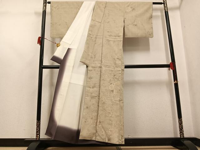 平和屋着物●上質な小紋　紬地　草花文　正絹　逸品　AABG7538ph