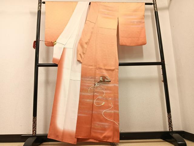 平和屋着物●人間国宝　福田喜三郎　訪問着　刺繍　扇文　暈し染め　金彩　正絹　逸品　AABG7539ph