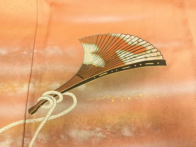 平和屋着物●人間国宝　福田喜三郎　訪問着　刺繍　扇文　暈し染め　金彩　正絹　逸品　AABG7539ph