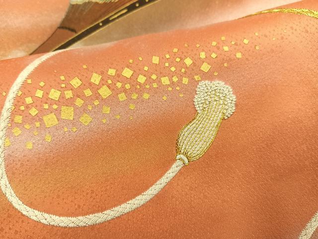 平和屋着物●人間国宝　福田喜三郎　訪問着　刺繍　扇文　暈し染め　金彩　正絹　逸品　AABG7539ph