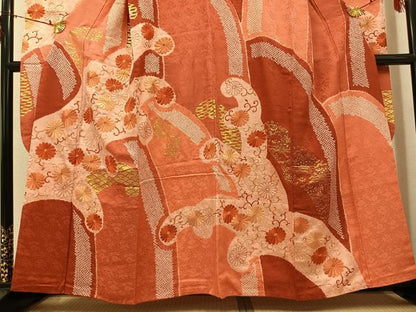 平和屋着物●豪華振袖　絞り　刺繍　花唐草文　金彩　正絹　逸品　AABG7540ph