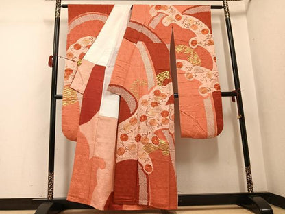 平和屋着物●豪華振袖　絞り　刺繍　花唐草文　金彩　正絹　逸品　AABG7540ph