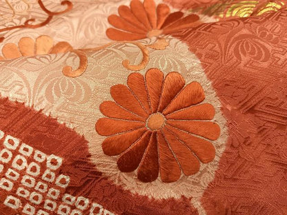 平和屋着物●豪華振袖　絞り　刺繍　花唐草文　金彩　正絹　逸品　AABG7540ph