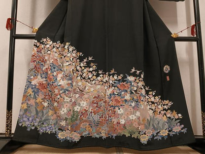 平和屋着物●豪華黒留袖　友禅　作家物　花鳥文　正絹　逸品　AABG7541ph