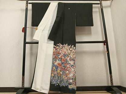 平和屋着物●豪華黒留袖　友禅　作家物　花鳥文　正絹　逸品　AABG7541ph