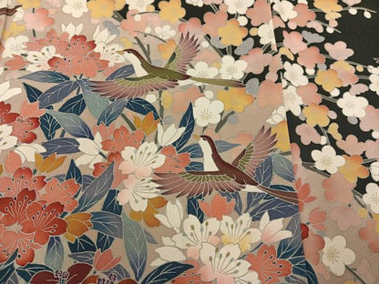 平和屋着物●豪華黒留袖　友禅　作家物　花鳥文　正絹　逸品　AABG7541ph