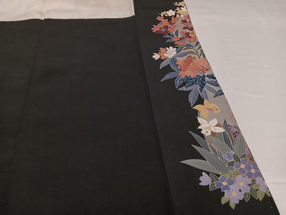 平和屋着物●豪華黒留袖　友禅　作家物　花鳥文　正絹　逸品　AABG7541ph