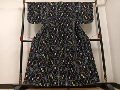 平和屋着物●久留米絣　麻の葉文様　綿　逸品　AABG7542ph
