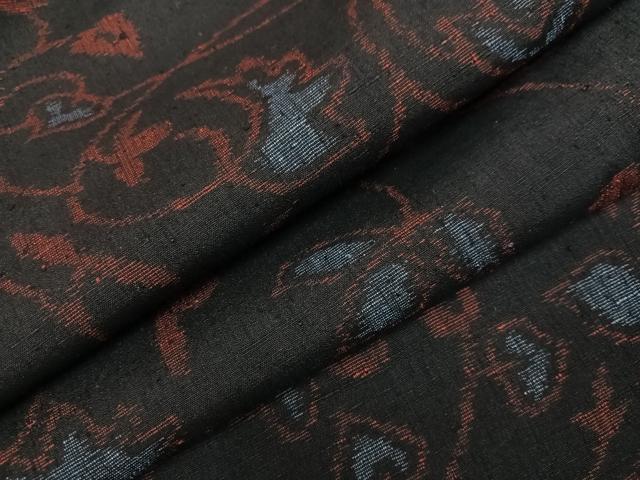 平和屋着物●結城ちぢみ　花唐草文　正絹　逸品　AABG7543ph