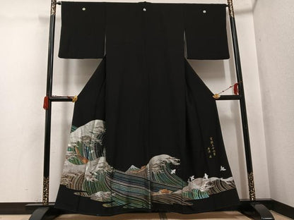 平和屋着物●豪華黒留袖　作家物　唐渡建　富嶽三十六景　金銀彩　正絹　逸品　AABG7546ph