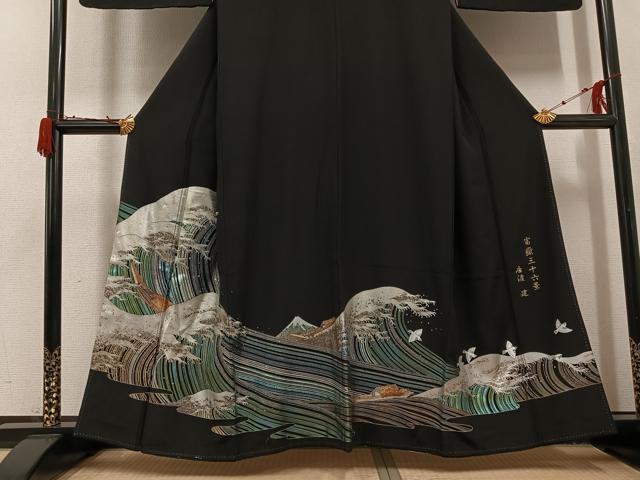 平和屋着物●豪華黒留袖　作家物　唐渡建　富嶽三十六景　金銀彩　正絹　逸品　AABG7546ph