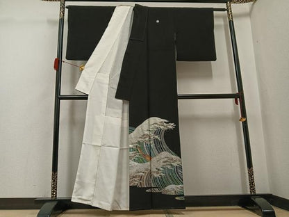 平和屋着物●豪華黒留袖　作家物　唐渡建　富嶽三十六景　金銀彩　正絹　逸品　AABG7546ph