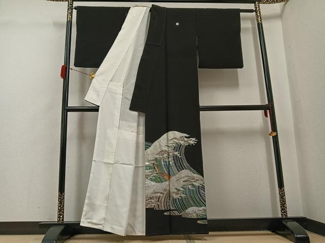 平和屋着物●豪華黒留袖　作家物　唐渡建　富嶽三十六景　金銀彩　正絹　逸品　AABG7546ph