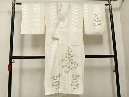 平和屋着物●長襦袢　無双仕立て　吉祥笹文　広衿仕立て　正絹　逸品　AABG7549ph