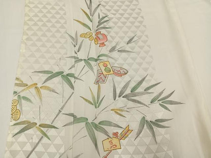 平和屋着物●長襦袢　無双仕立て　吉祥笹文　広衿仕立て　正絹　逸品　AABG7549ph