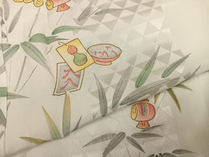 平和屋着物●長襦袢　無双仕立て　吉祥笹文　広衿仕立て　正絹　逸品　AABG7549ph