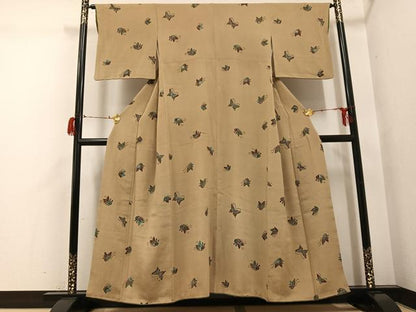 平和屋着物●上質な小紋　型染め　舞蝶文　鬼しぼ縮緬　正絹　逸品　AABG7550ph