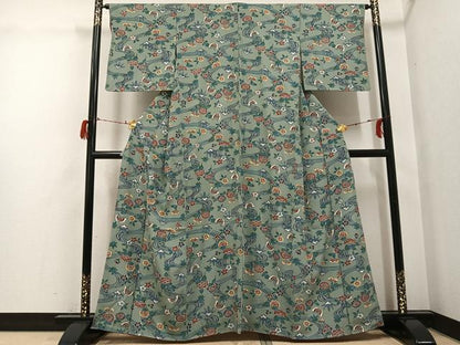 平和屋着物●上質な小紋　型染め　流水花蝶文　鈴乃屋扱い　正絹　逸品　未使用　AABG7551ph