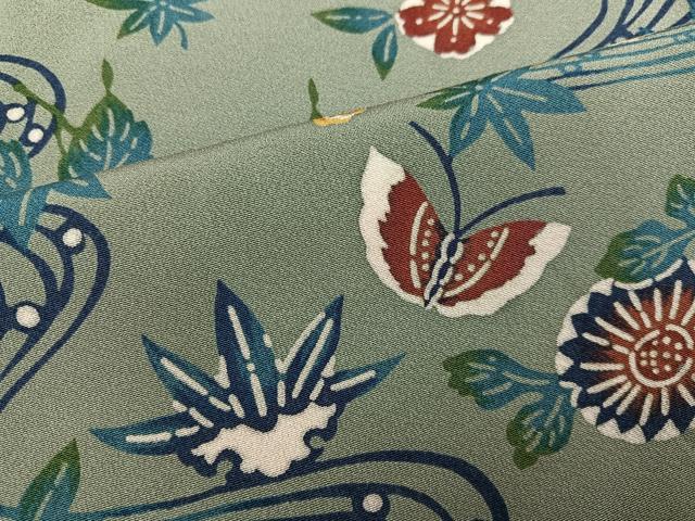 平和屋着物●上質な小紋　型染め　流水花蝶文　鈴乃屋扱い　正絹　逸品　未使用　AABG7551ph