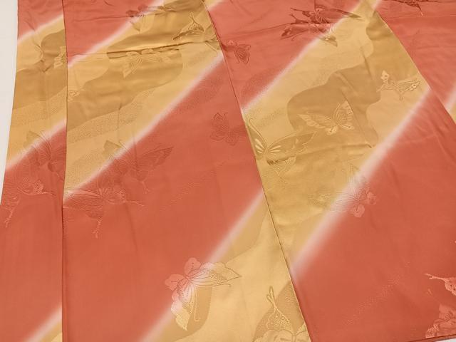 平和屋着物●振袖用長襦袢　袷　舞蝶地紋　暈し染め　広衿仕立て　半衿刺繍　正絹　逸品　AABG7554ph