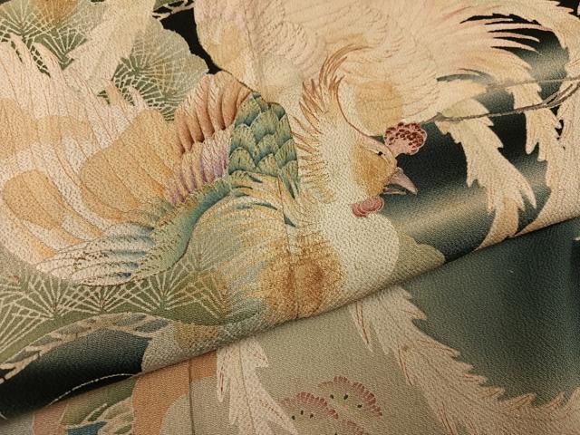平和屋着物●アンティーク　大正ロマン　黒留袖　鳳凰御所車草花文　正絹　逸品　AABG7555ph