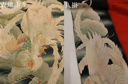 平和屋着物●アンティーク　大正ロマン　黒留袖　鳳凰御所車草花文　正絹　逸品　AABG7555ph