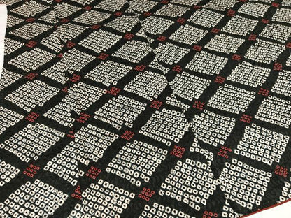 平和屋着物●上質な小紋　絞り　菱文　黒地　正絹　逸品　AABG7558ph