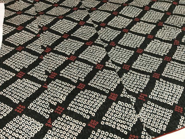 平和屋着物●上質な小紋　絞り　菱文　黒地　正絹　逸品　AABG7558ph