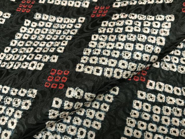 平和屋着物●上質な小紋　絞り　菱文　黒地　正絹　逸品　AABG7558ph