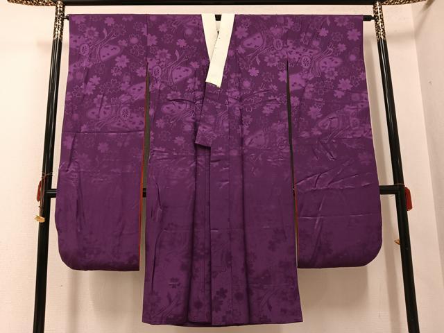平和屋着物●振袖用長襦袢　無双仕立て　御所車桜地紋　紫鳶色　正絹　逸品　AABG7562ph 平和屋着物○振袖用長襦袢 無双仕立て 御所車桜地紋 紫鳶色 正絹 逸品