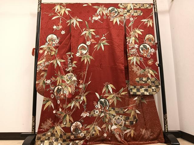 平和屋着物●豪華振袖　駒刺繍　花蝶文　金彩　正絹　逸品　AABG7563ph