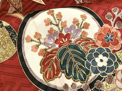 平和屋着物●豪華振袖　駒刺繍　花蝶文　金彩　正絹　逸品　AABG7563ph