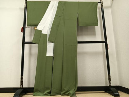 平和屋着物●上質な色無地　麹塵色　正絹　逸品　未使用　AABG7564ph