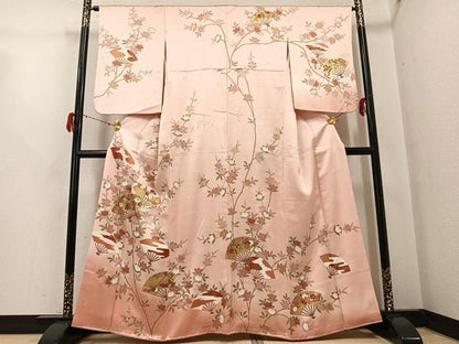 平和屋着物●十日町老舗ブランド　吉澤友禅　吾妻徳穂　訪問着　駒刺繍　扇面花文　暈し染め　金彩　鈴乃屋扱い　正絹　逸品　AABG7566ph